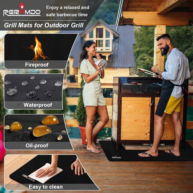 RERAMDO Large 60 x 42 Inch Under Grill Mats for Outdoor Grill,Double-Sided Fireproof/Waterproof/Oil-Proof Grill Pad,BBQ Mats for Outdoor Grill,Indoor Fireplace/Fire Pit Mat,Deck/Patio/Lawn Protector - Image 3